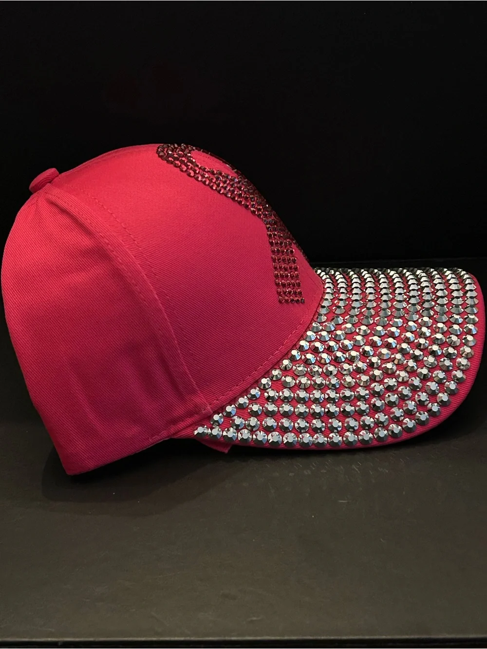 Hot Pink Rhinestone Ribbon Studded Baseball Cap Breast Cancer Awareness NWT